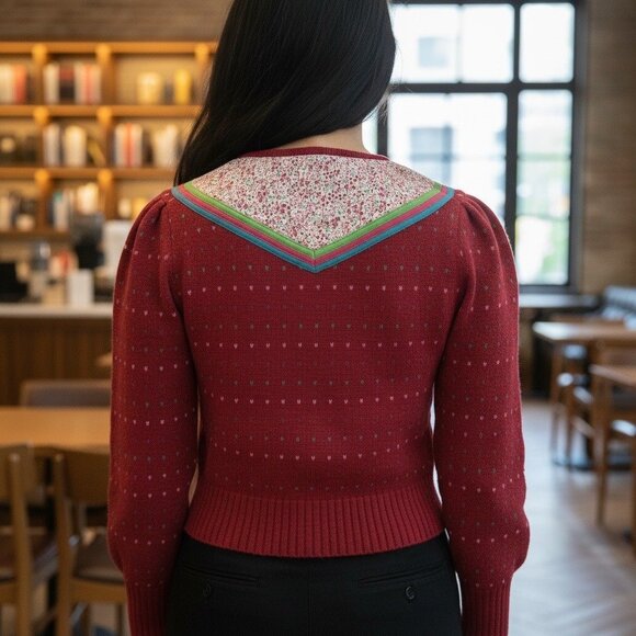 Moth Anthropologie Wool Blend Floral Yoke Cardigan Size Medium - Picture 5 of 16